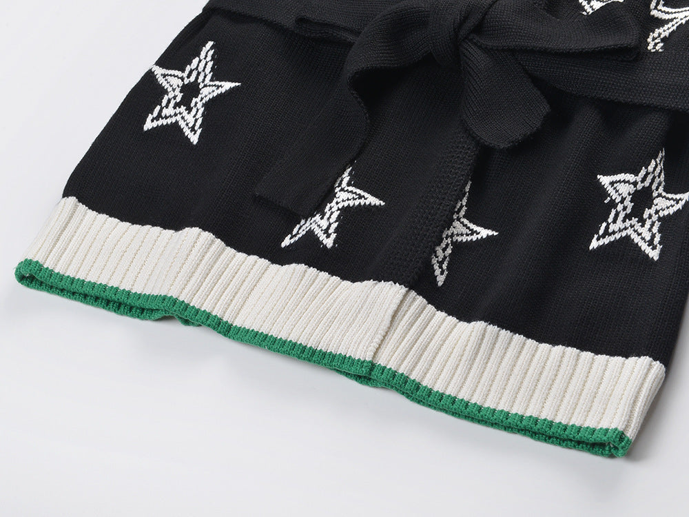 Design Sense Suéter tipo cárdigan de punto con estampado de estrellas, cordones y cintura controlada