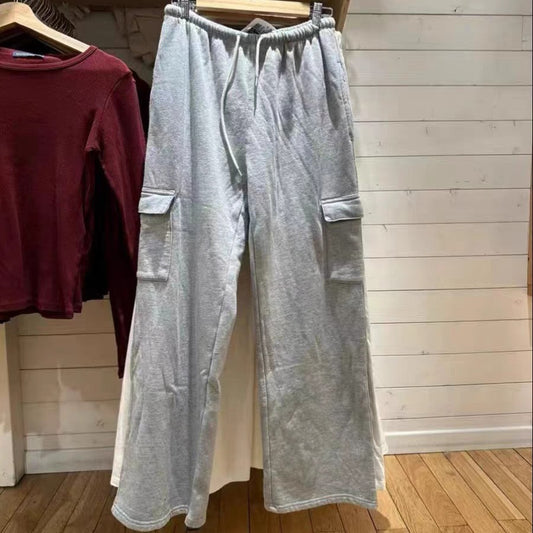 Pantalon à jambes larges avec cordon de serrage, rétro américain, ample, loisirs, assorti avec tout