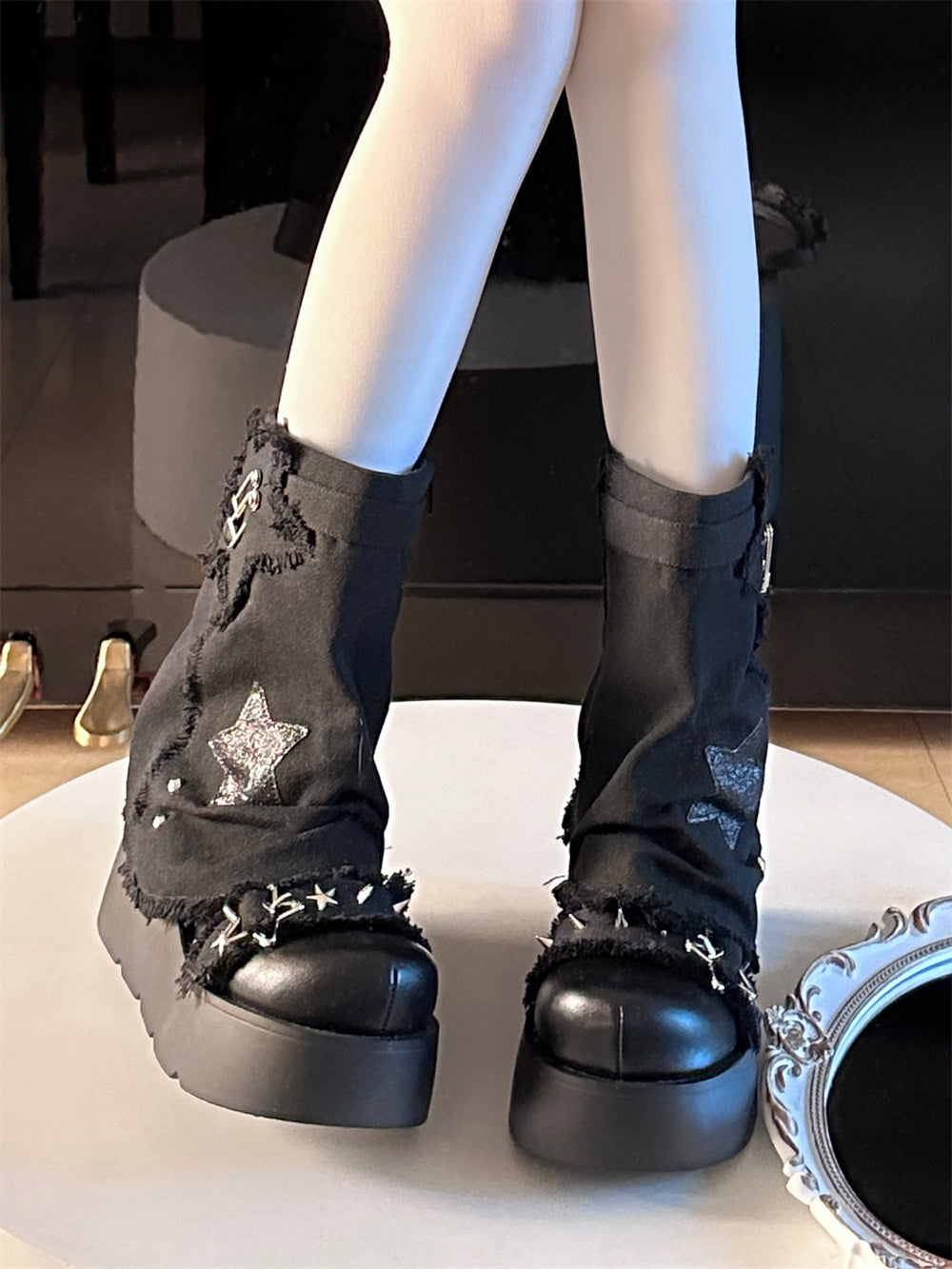 XINGX Bottes en toile à fond épais pour femme