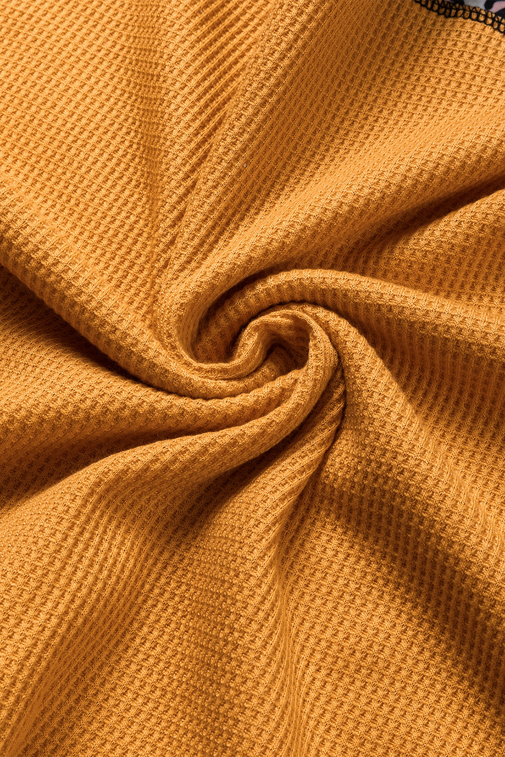 Haut patchwork en tricot gaufré à imprimé léopard orange Vitality