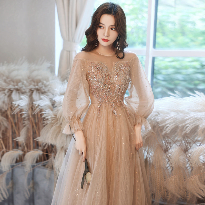 Women's Fashion Champagne Evening Dress