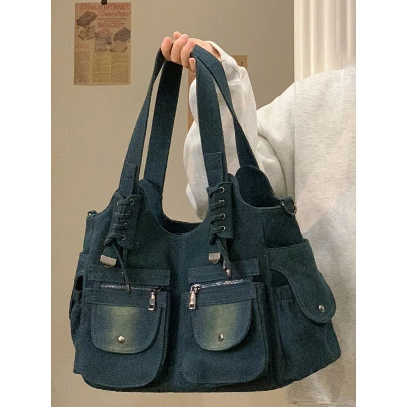 Sac messager à bandoulière en denim vintage décontracté assorti