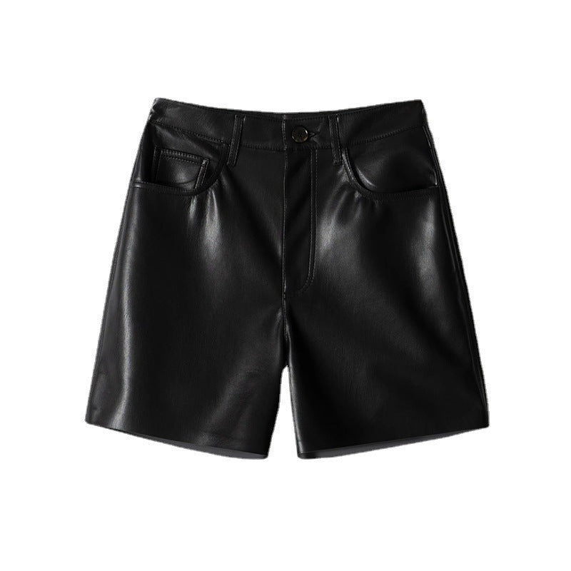 Women's Casual Niche Leisure Commute Leather High Waist Straight Shorts