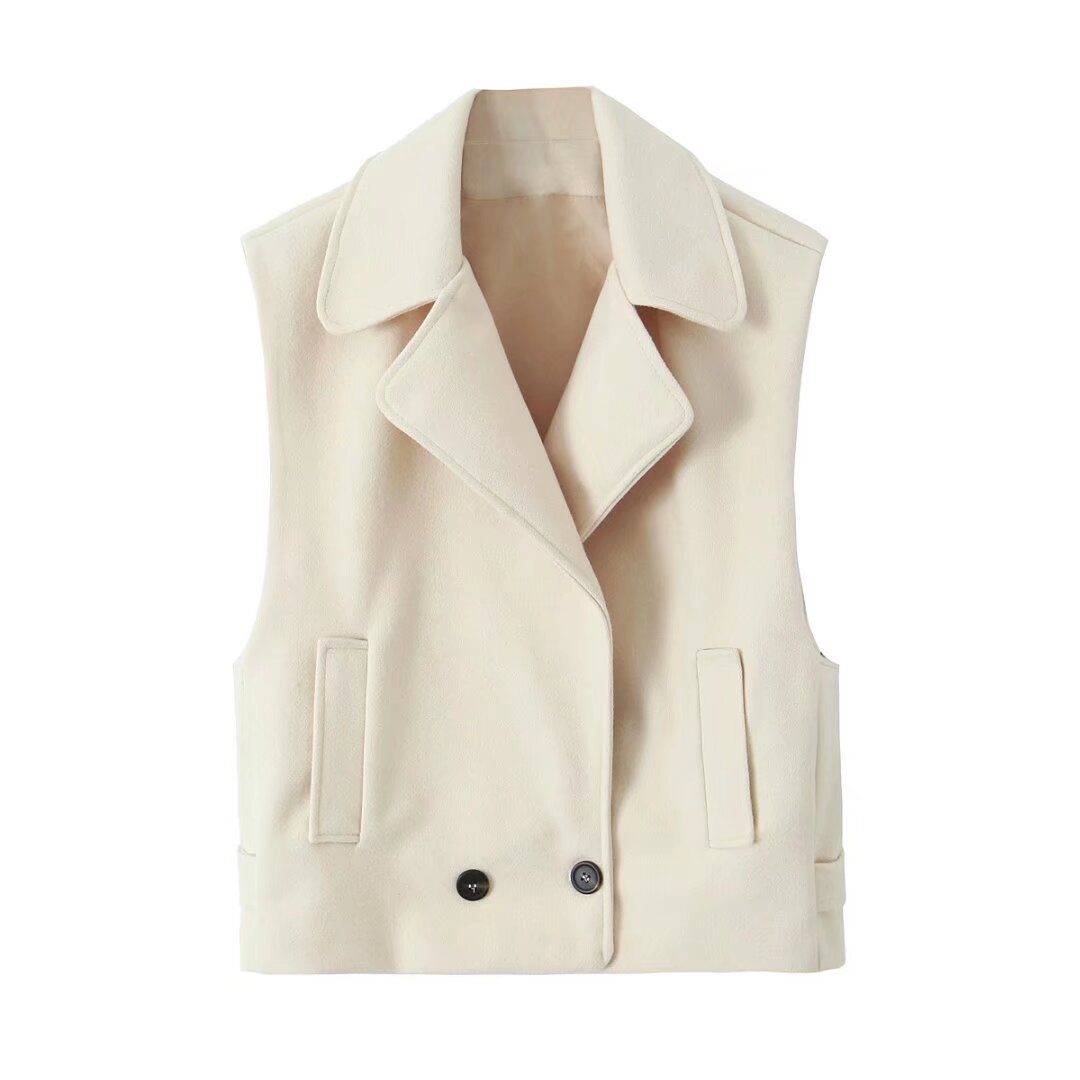 Women's Double Breasted Casual Women's Woolen Vest Coat