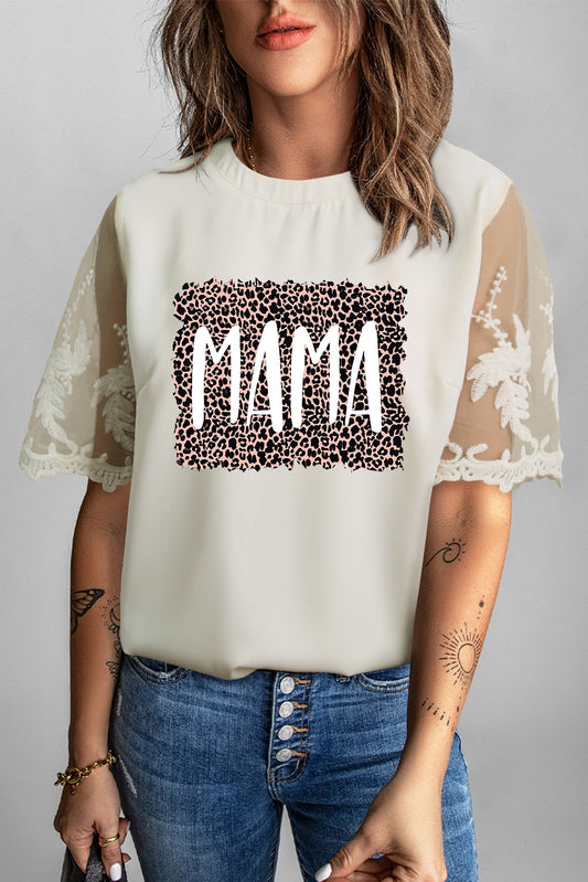 Blouse graphique MAMA à manches courtes et col rond brodée