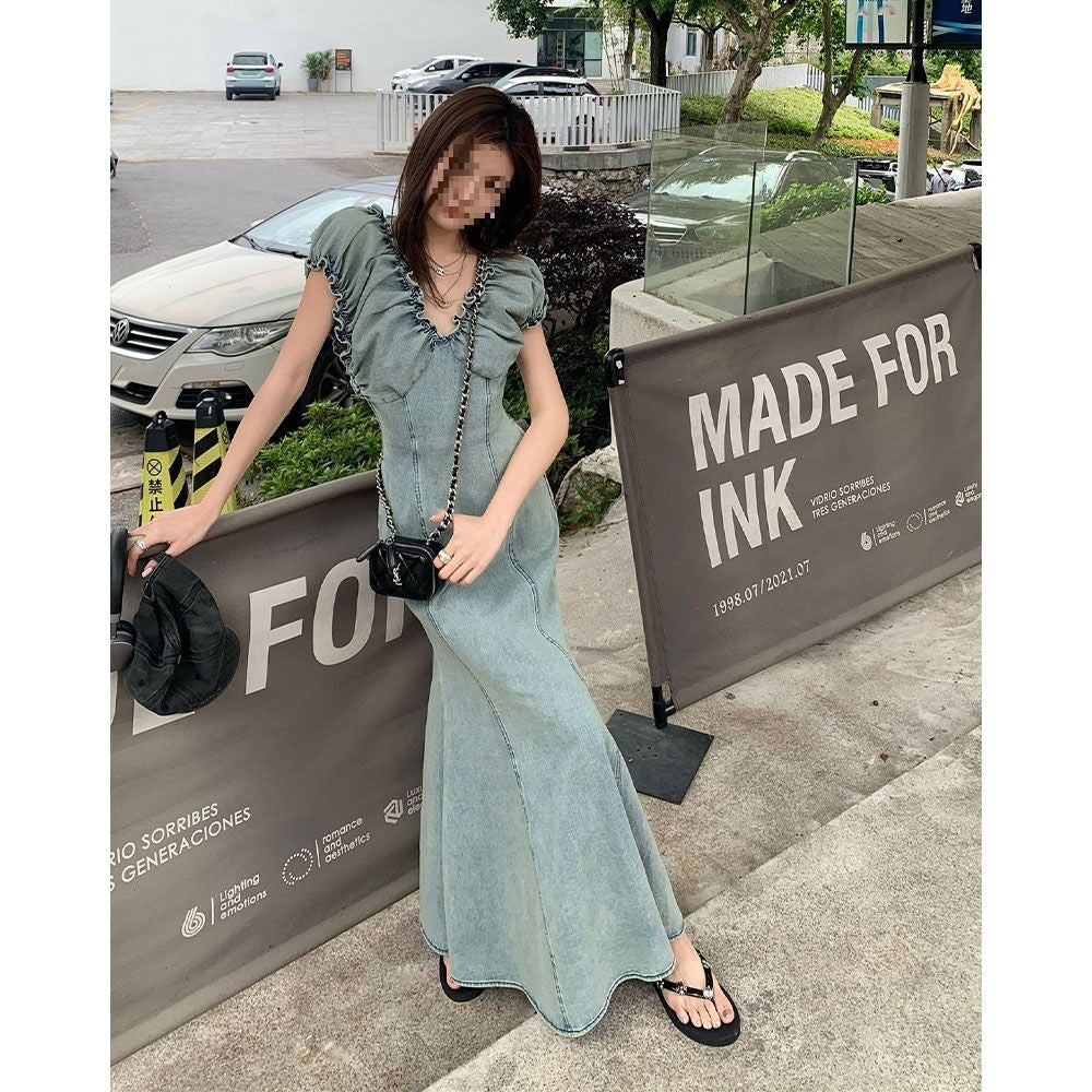 Women's Denim Long Fish Tail Dress