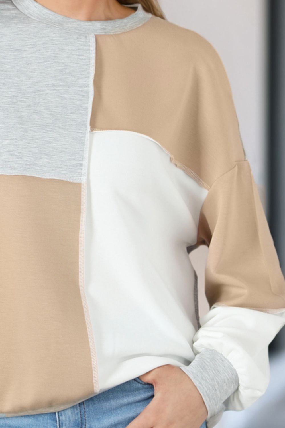 Color Block Exposed Seam Sweatshirt