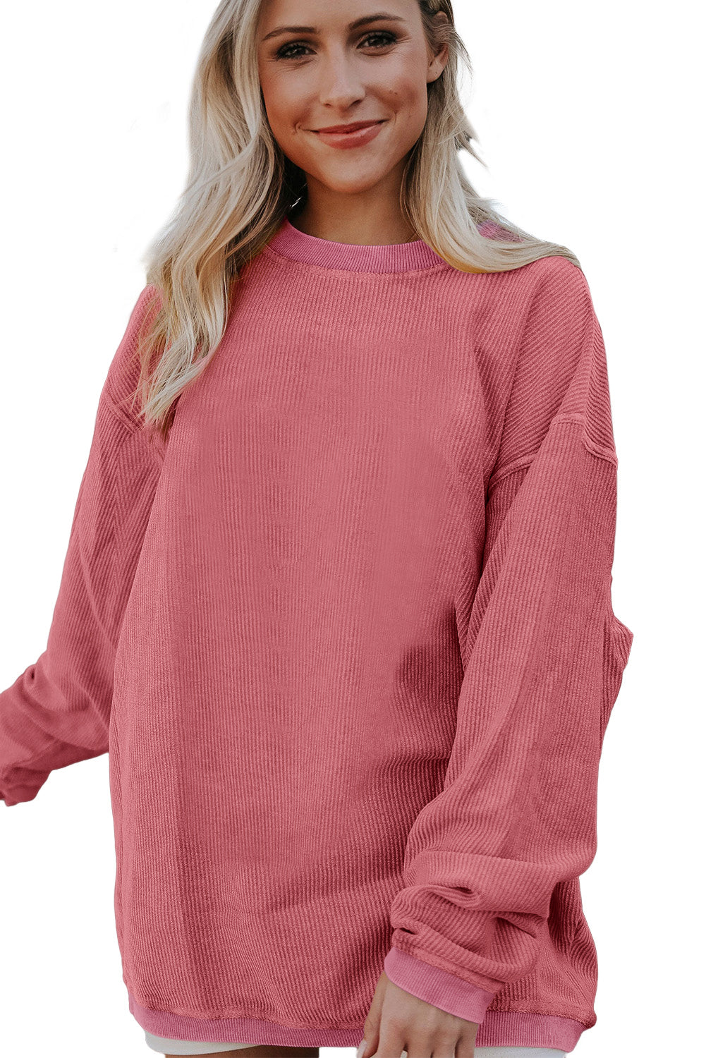 Sudadera extragrande con cordón de canalé en rosa fresa