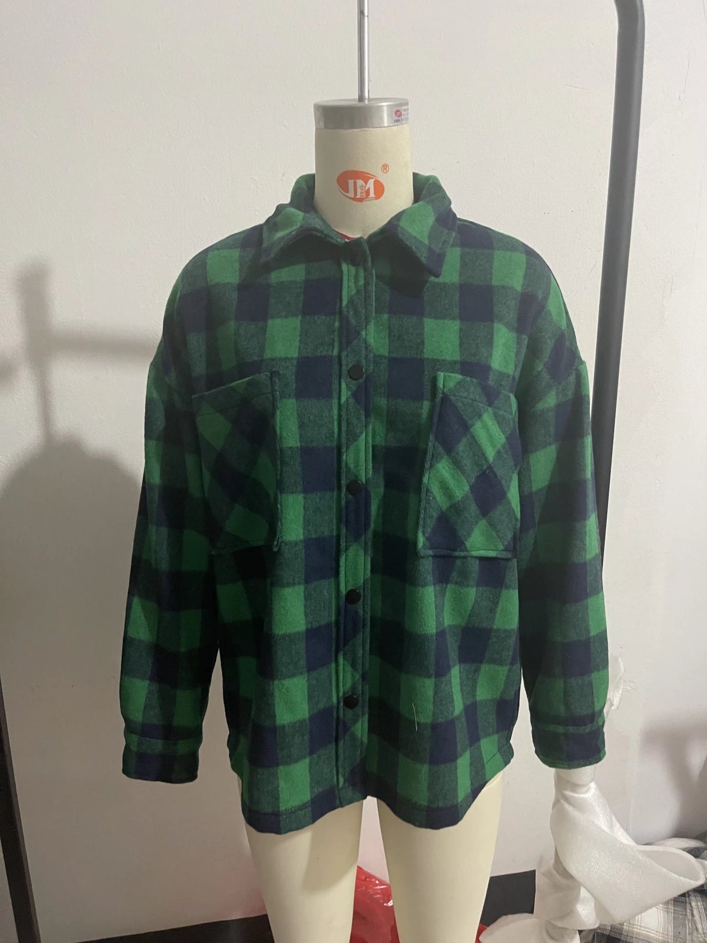 Autumn And Winter French Vintage Pocket Trimmed Wool Plaid Shirt Coat