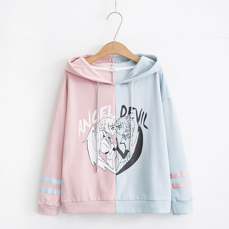 Two dimensional cartoon printed cotton hoodie