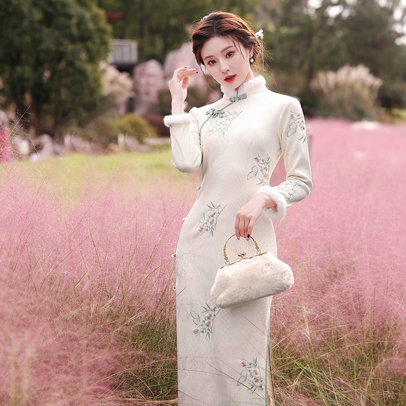 Vestido ajustado con diseño Cheongsam suave y ajustado a la moda para mujer