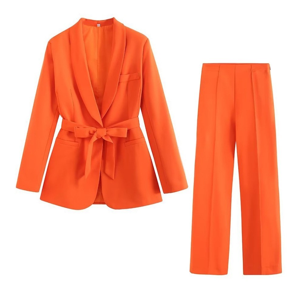 Women's Matching Belt Dress Small Suit Coat Casual Pants Set