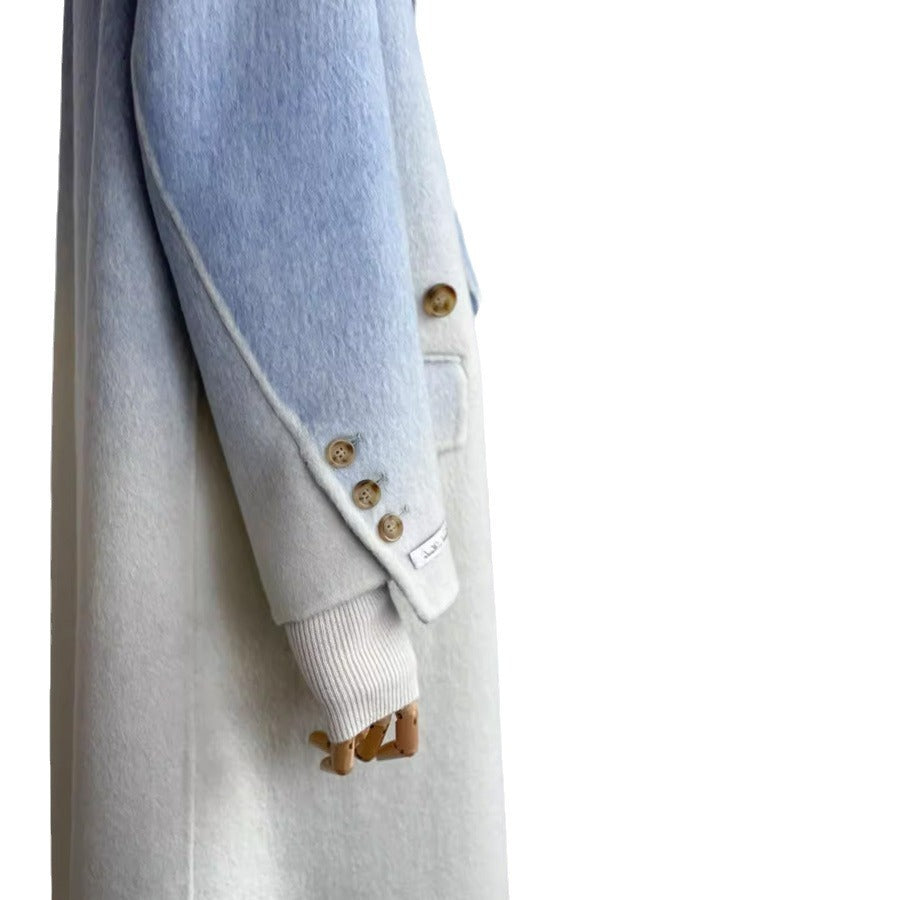 Double-faced Woolen Goods Shoulder Elegant Blue Gradient White Coat Coat