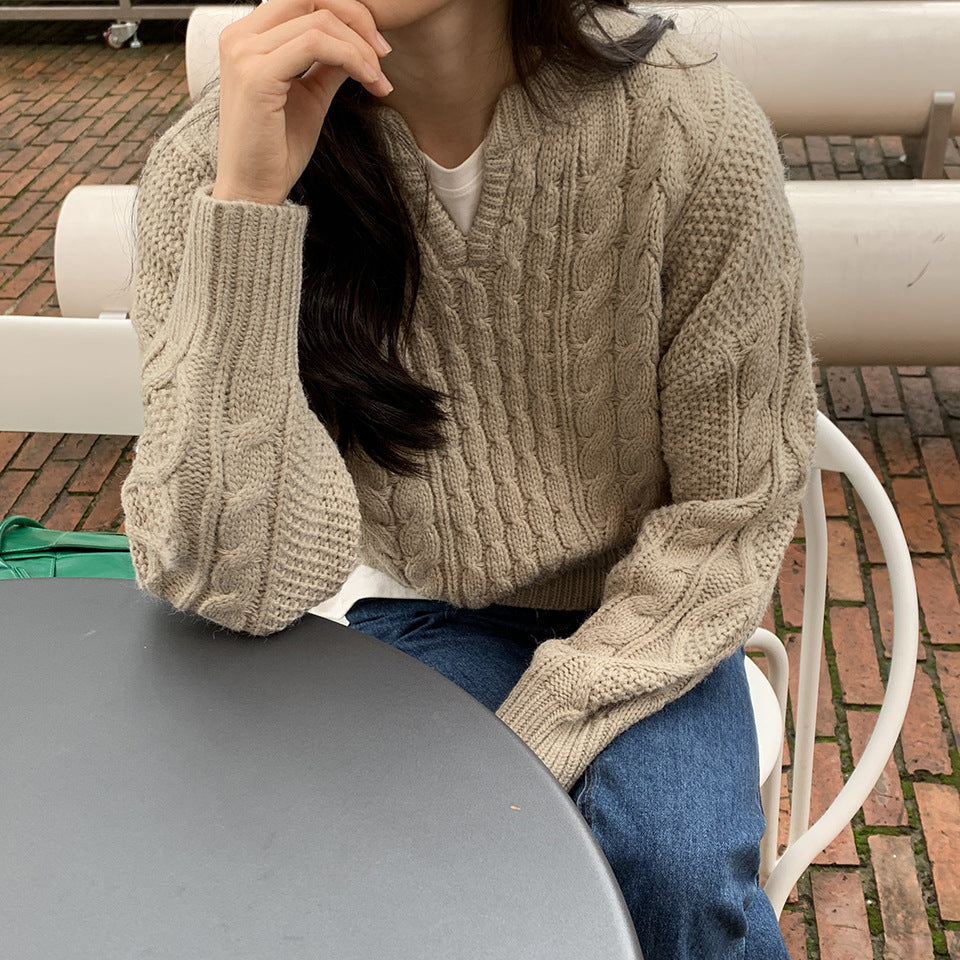 V-neck Twist Sweater Women Korean Version Of The New Autumn And Winter Top