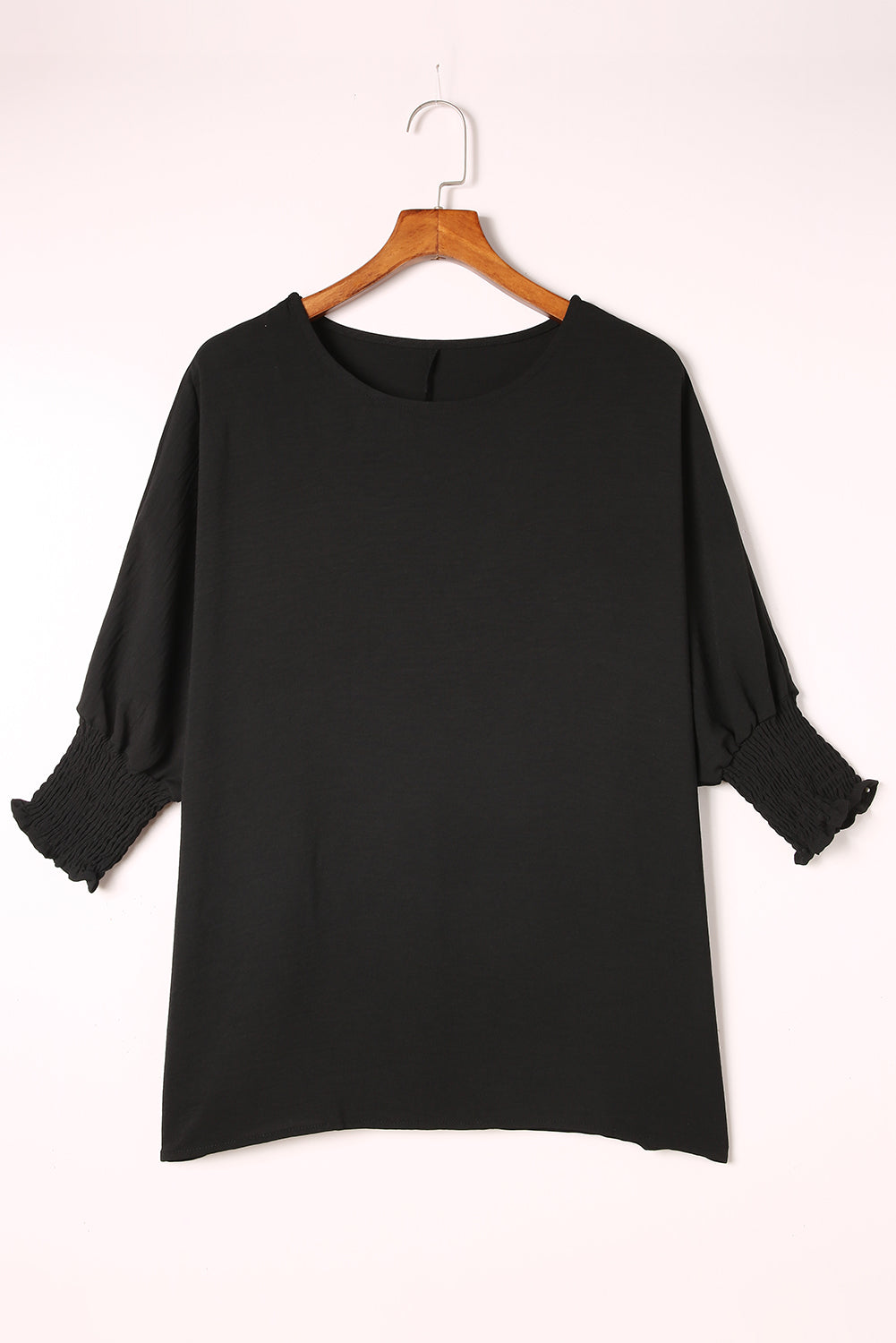 Black Smocked Wrist Shift Top