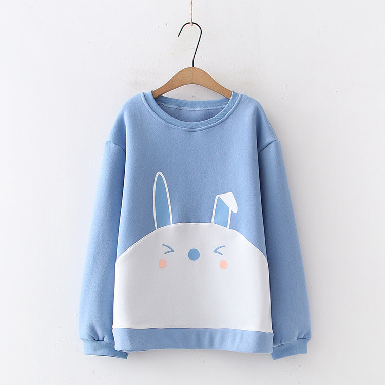 Women's Junior High School Students Art And Velvet Sweater Female Cute Rabbit Pullover Loose