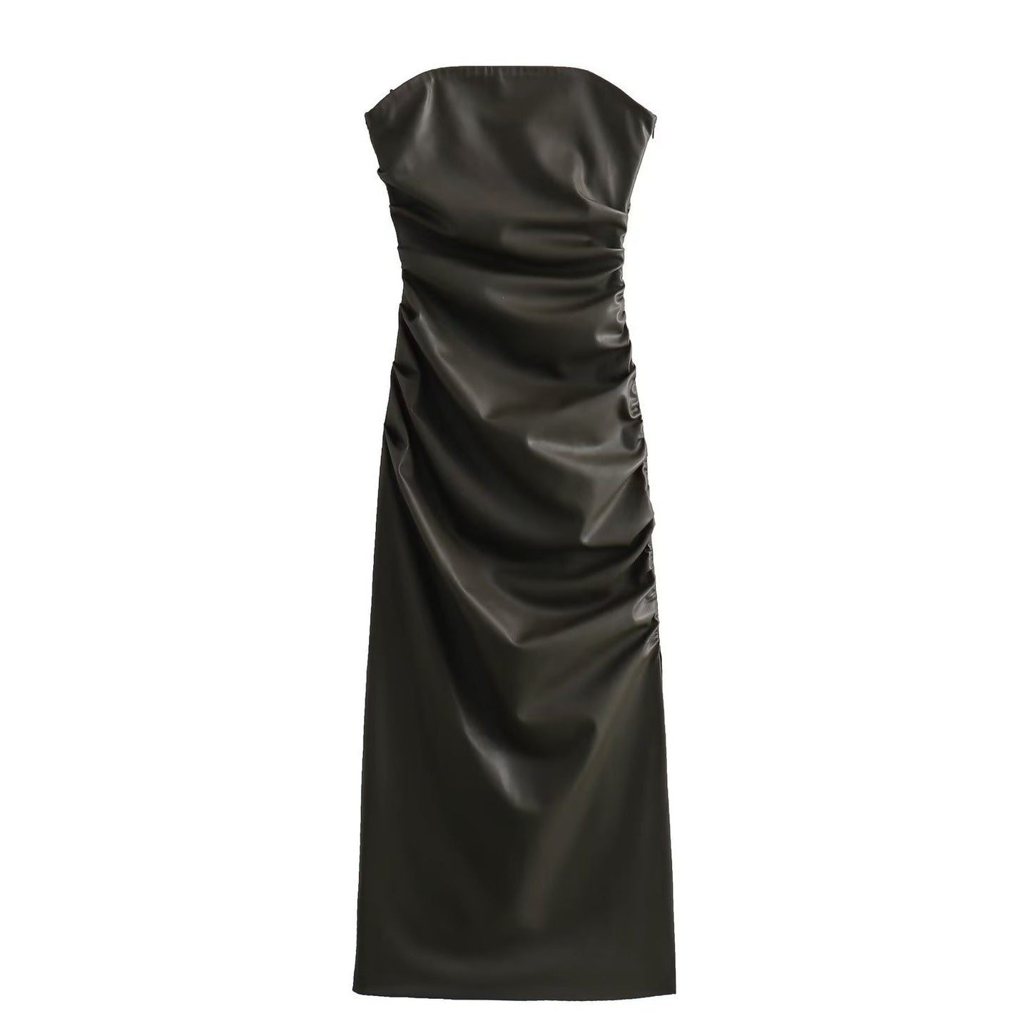 Robe longue en simili cuir avec haut tube pour femme