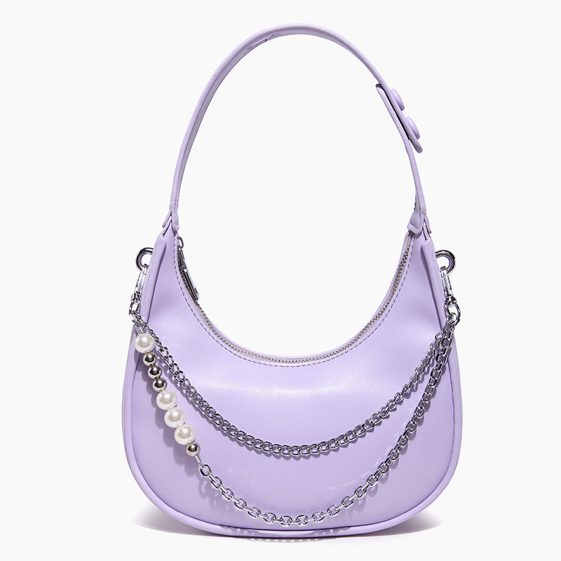 Underarm Handbag Pearl Chain One Shoulder Crossbody Saddle Bag