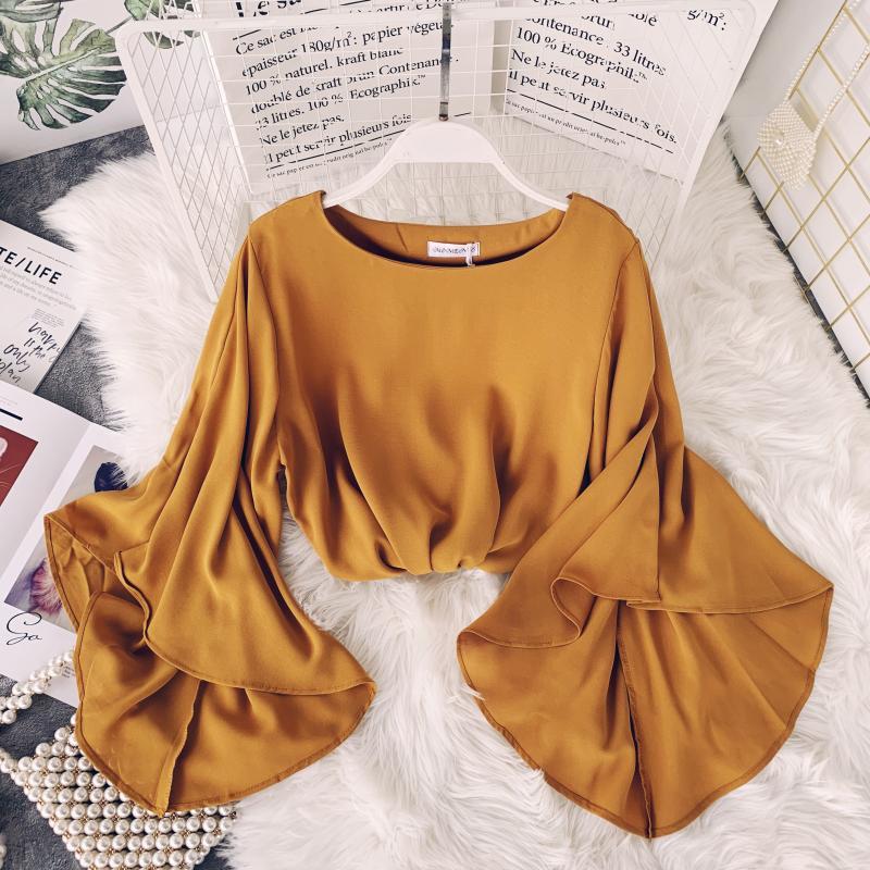 Flared sleeve loose chiffon shirt