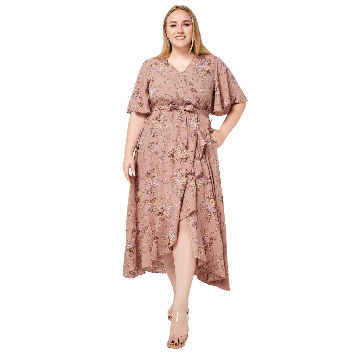 Robe à poches imprimées à volants pour femmes