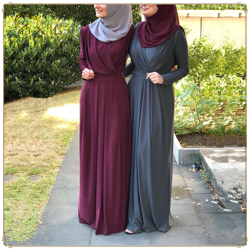 Women's Solid Color Middle Eastern Muslim Long Dress