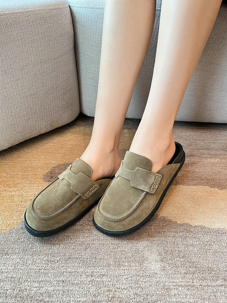 Women's Toe Cap Half Slippers Soft Back Thick Back Lazy Leather Slippers