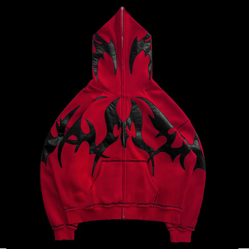 Thorn Pattern Foam Printed Vintage Zippered Hoodie Set