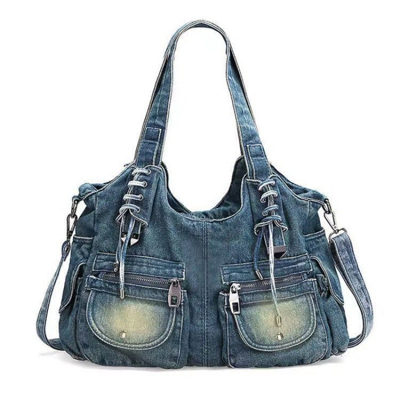 Sac messager à bandoulière en denim vintage décontracté assorti