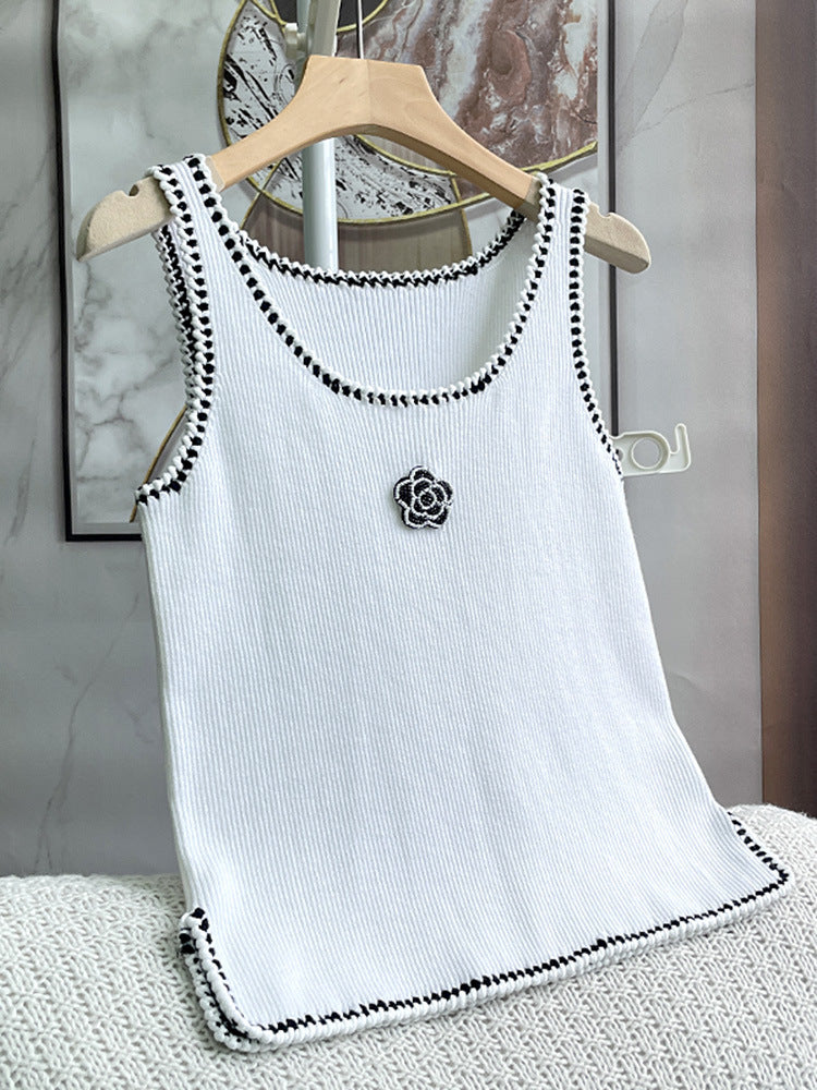 Beaded Flower Slim Fit Wild Vest Knitwear For Women