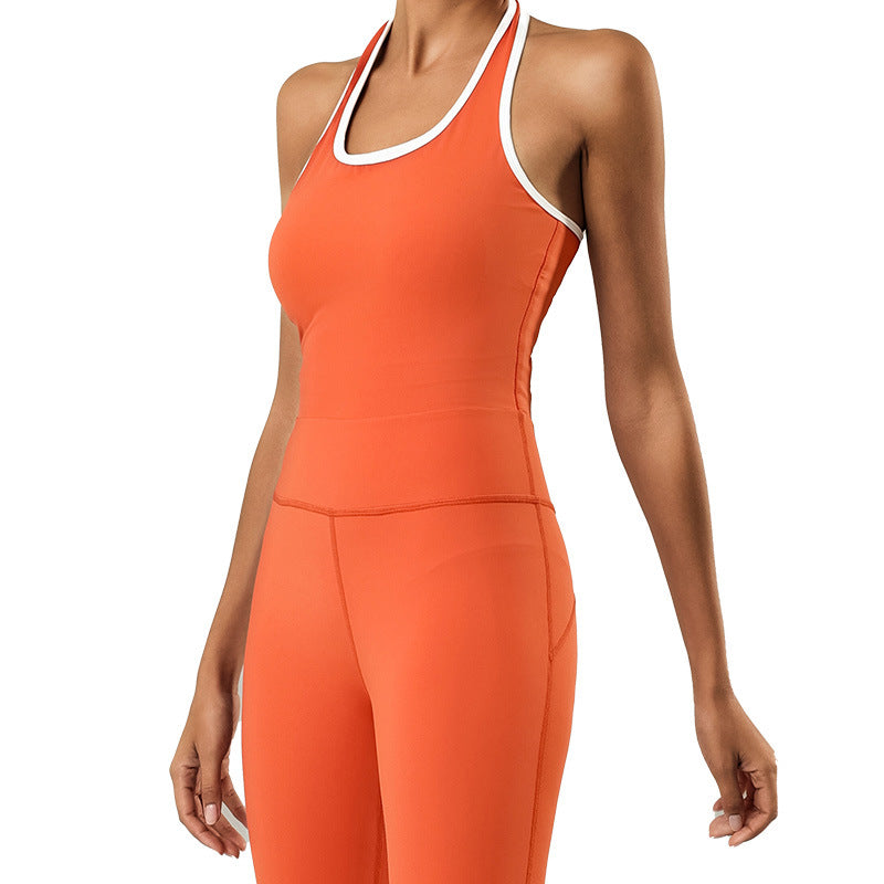 Color Matching Halter Quick-drying With Chest Pad Yoga Beauty Back Jumpsuit