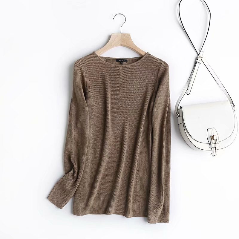 Boat neck shrink stitch design casual sweater