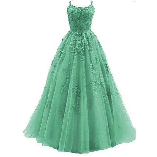 Robe de soirée caraco longue en tulle et dentelle