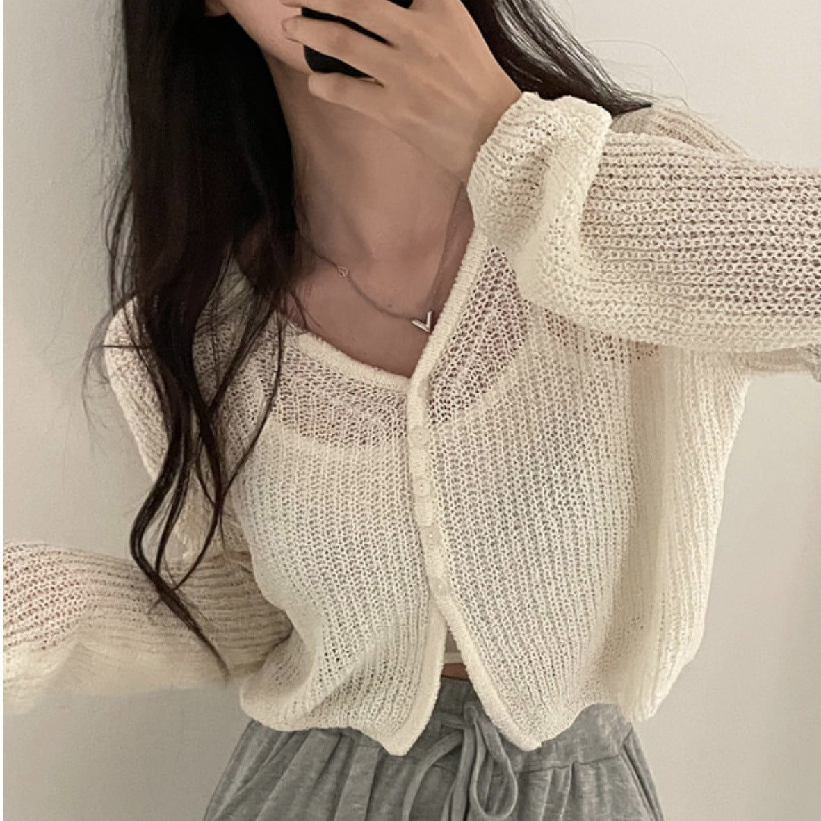 Women's Fashionable All-match Long-sleeved Hollow Top