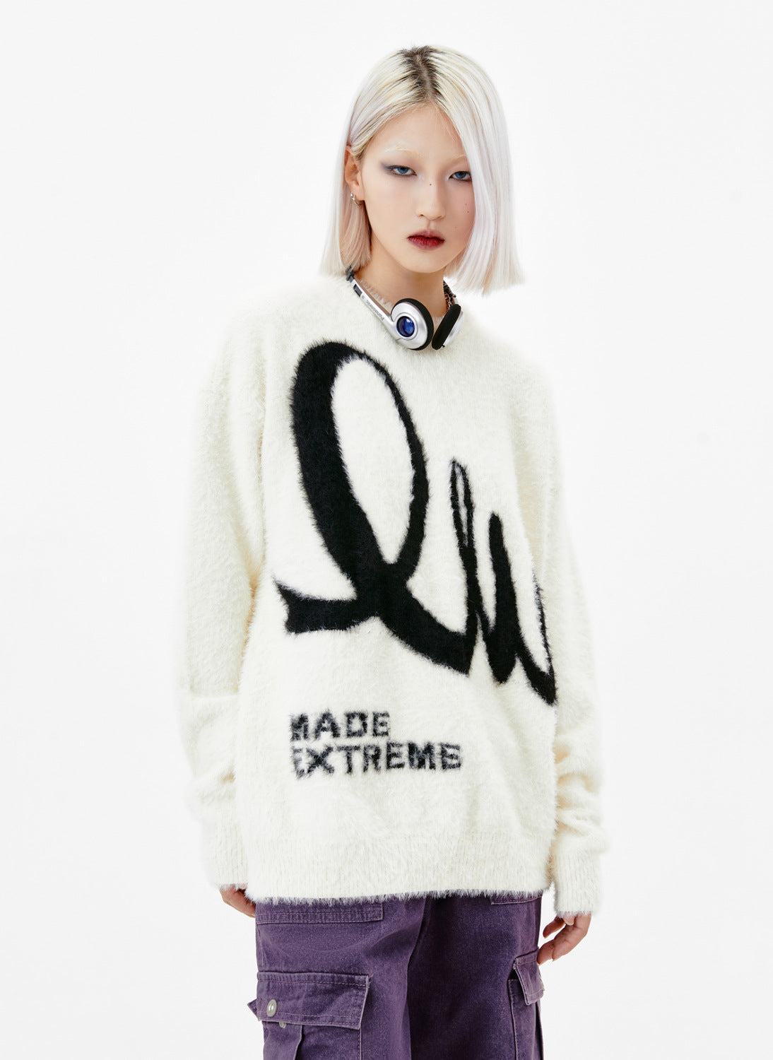 American Retro Alphabet Jacquard Mohair Sweater