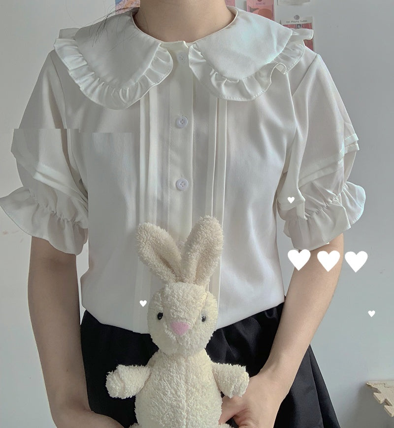 Basic Short-sleeved Shirt With Fungus Edge And Doll Collar