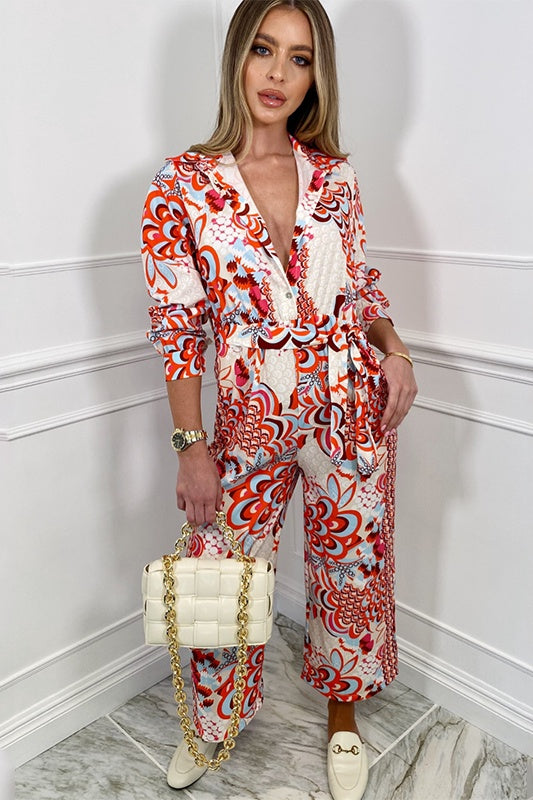 Temperament Drape Retro Print Jumpsuit