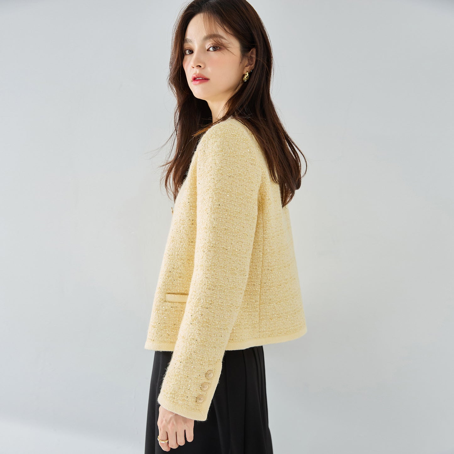 Fancy Sequined Expensive Kafuu Yellow High-grade Coat Short Box Top