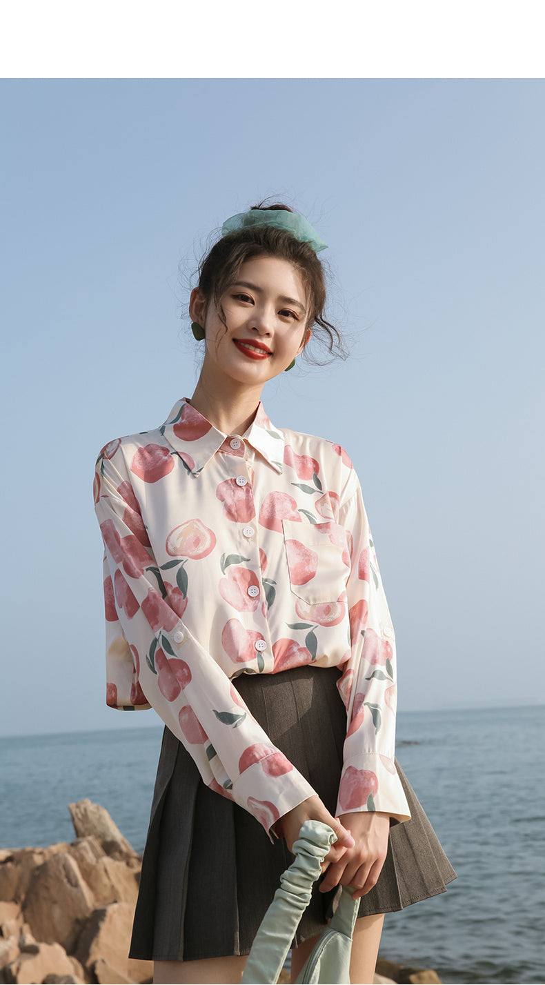 Camisa de flores de gasa de manga larga estilo Retro de Hong Kong de primavera para mujer