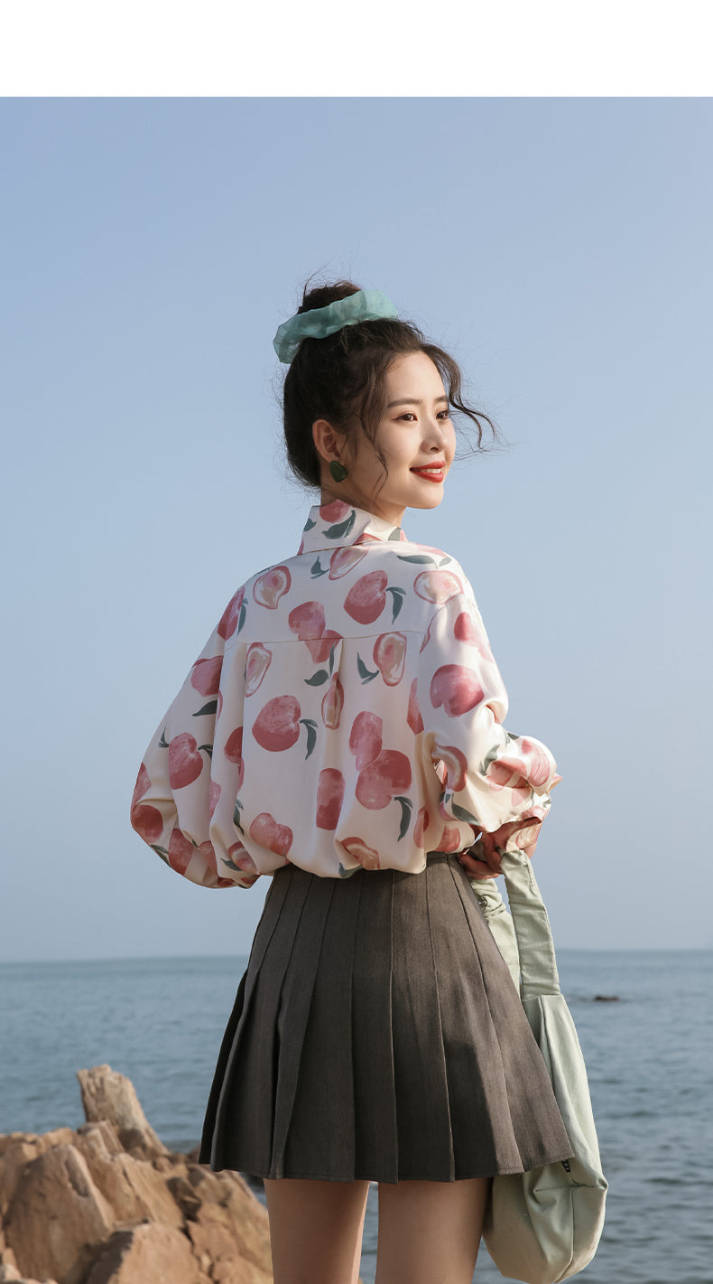 Camisa de flores de gasa de manga larga estilo Retro de Hong Kong de primavera para mujer