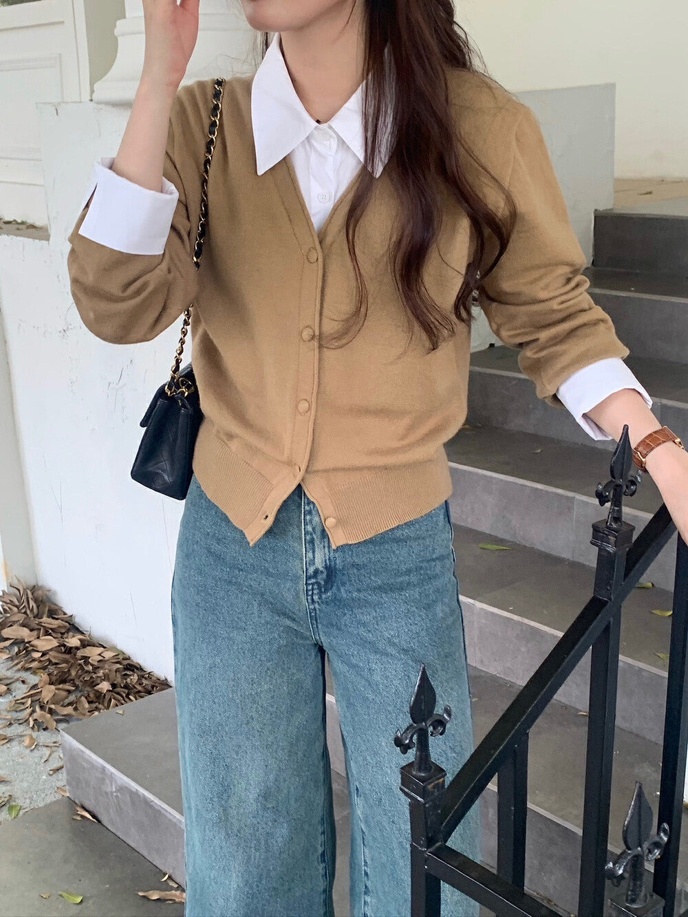 Autumn Winter False-two-piece Shirt Stitching Sweater Female Commute Style