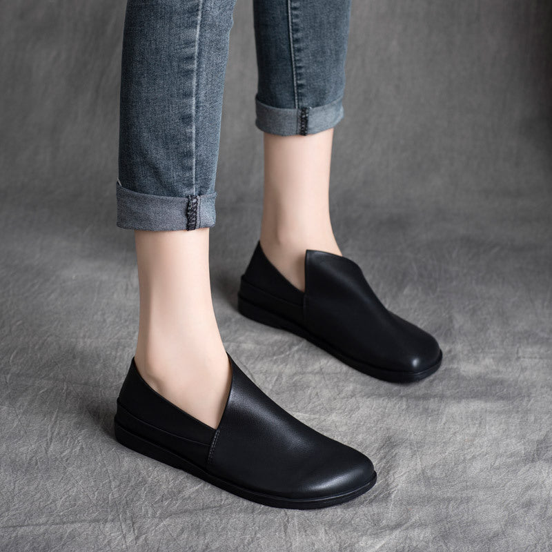 Chaussures décontractées à talons bas en cuir de vachette de style ethnique rétro pour femmes