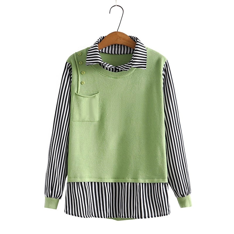 Western Style Slightly Fat Plus Fat Plus Size Women's Thin Striped Shirt