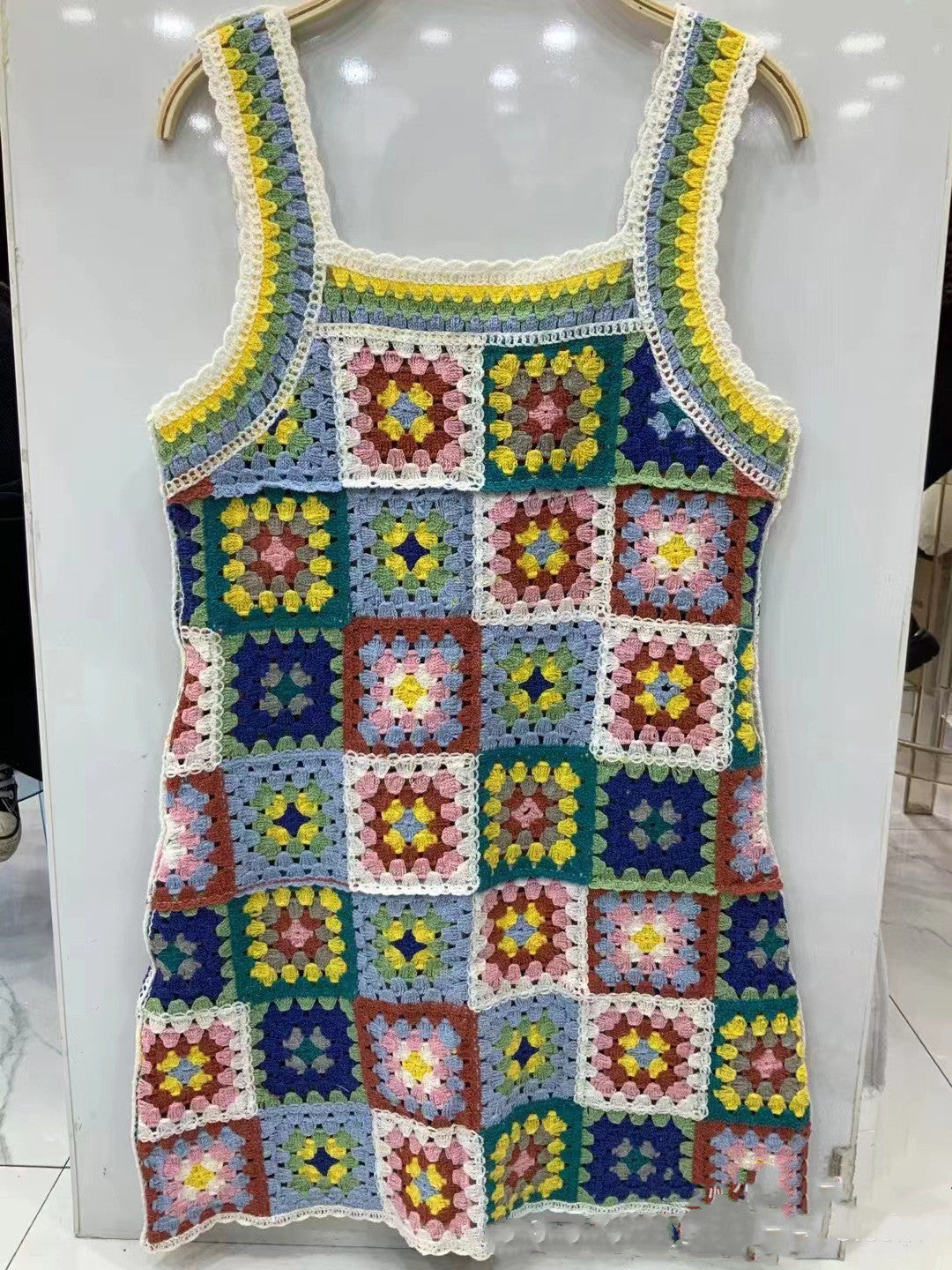 Robe à bretelles découpée au crochet, couleur contrastée, style ethnique, industrie lourde