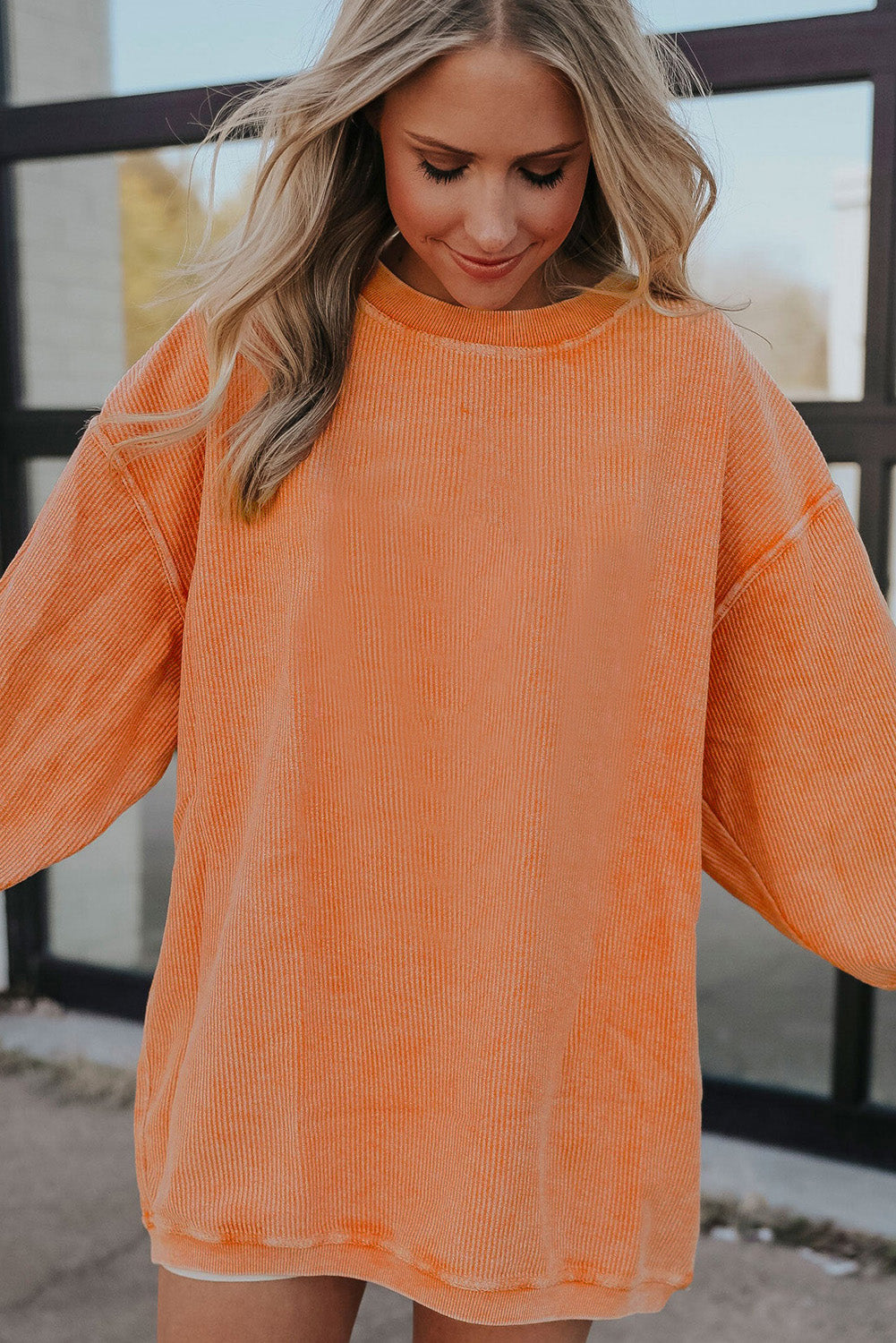 Sweat-shirt surdimensionné orange côtelé en cordon