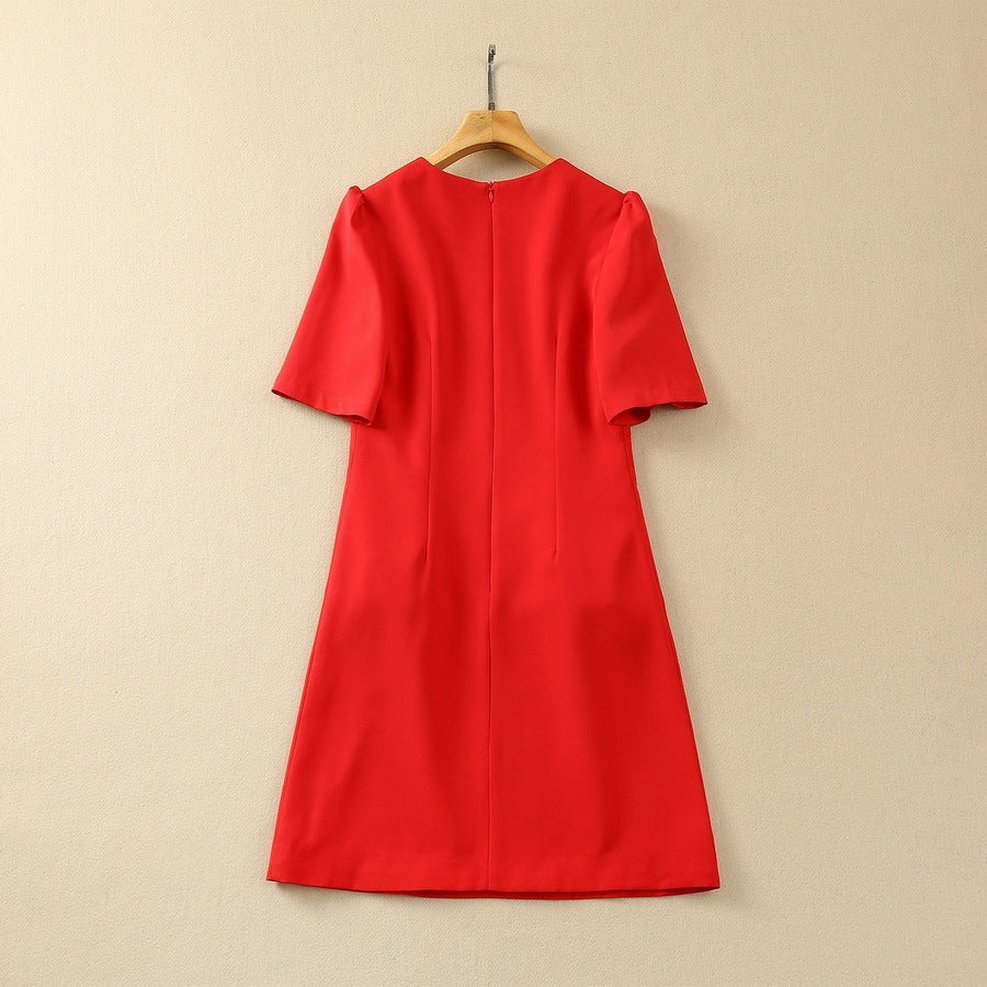 Two Pockets Loose Waist Short Sleeve Dress