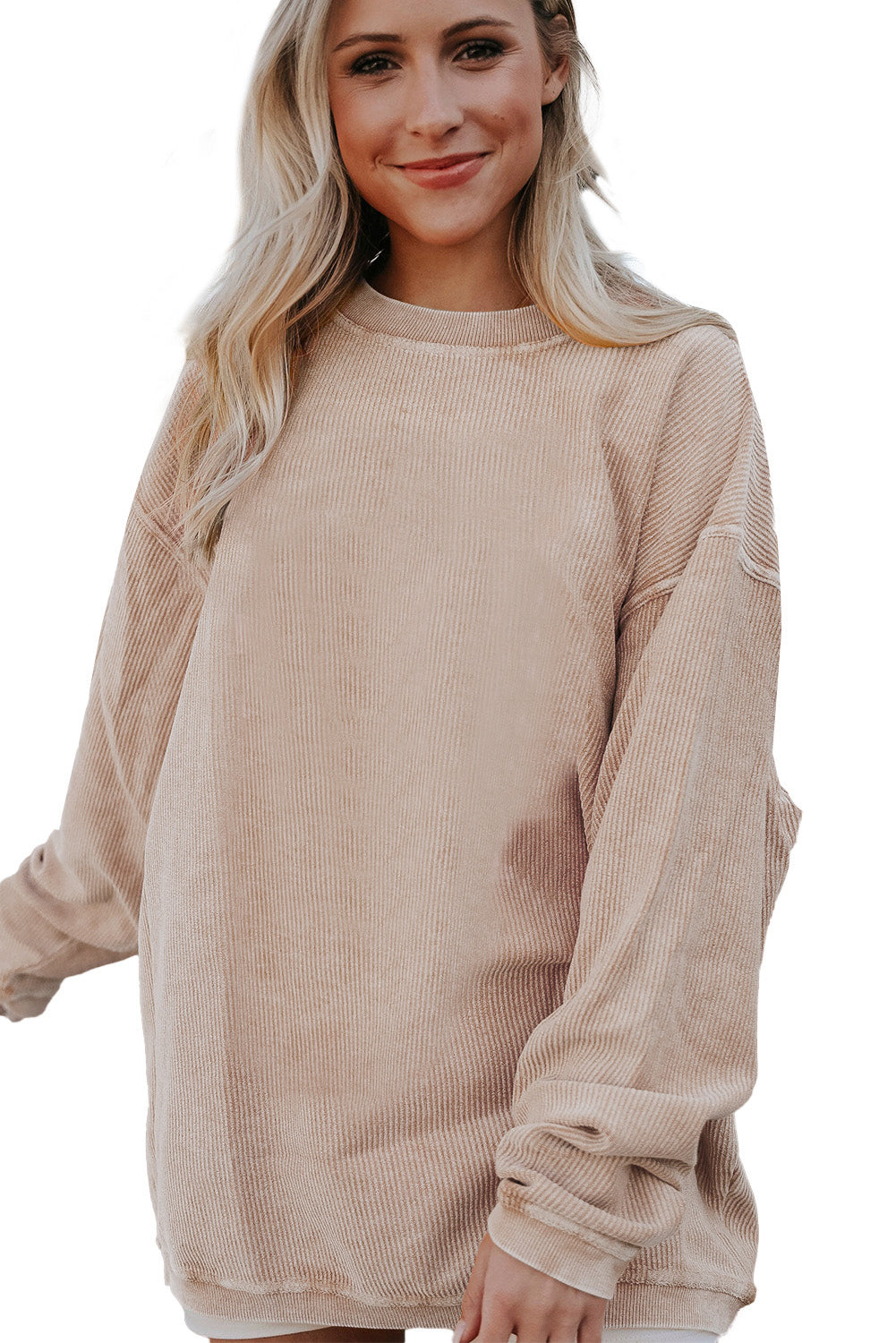 Apricot Ribbed Corded Oversized Sweatshirt