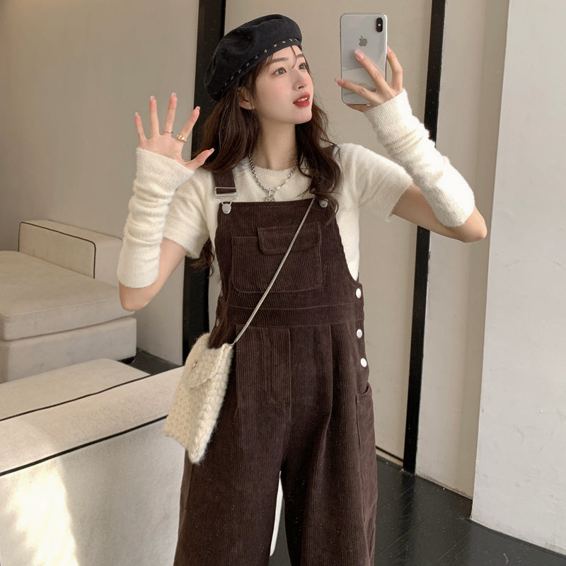 Corduroy Overalls Women's Design Sense Niche Spring Fashion Korean Version Loose Small Jumpsuit