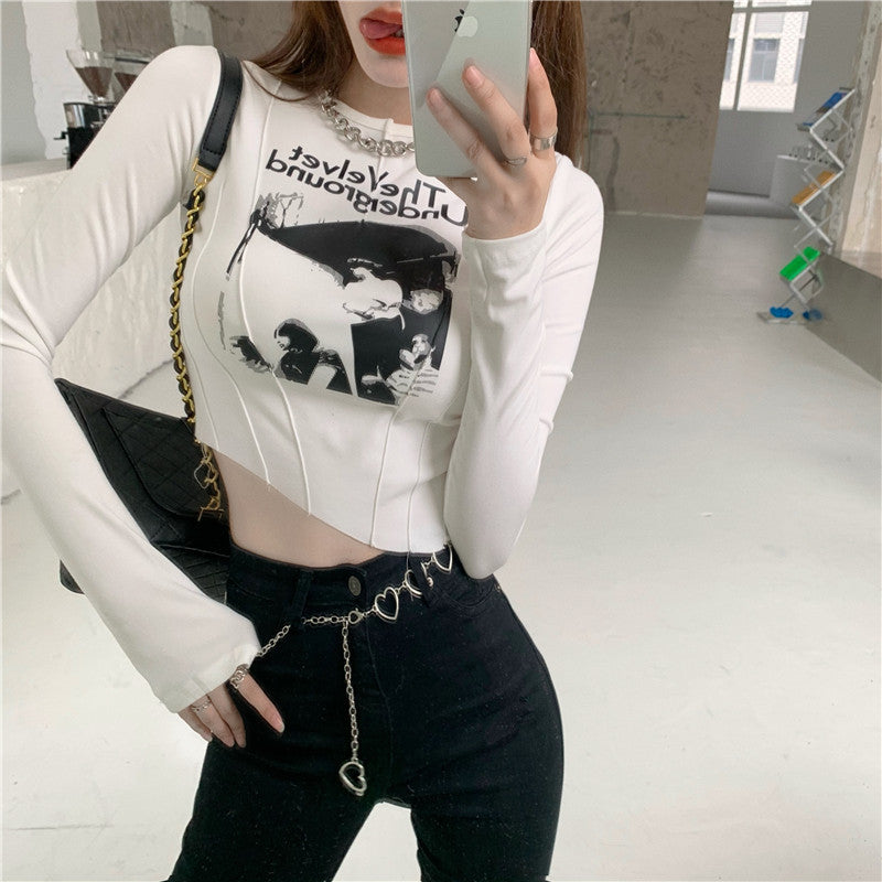 Yedinas Casual Slim T-shirt For Women O Neck Long Sleeve Sexy Crop Top