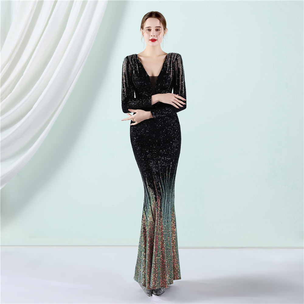 Women's Fashion Long Sequin Gradient Dress