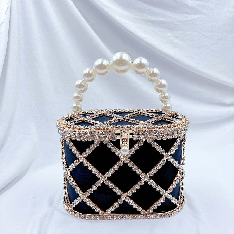 Sac à main tendance creux en forme de panier à diamants pour femme